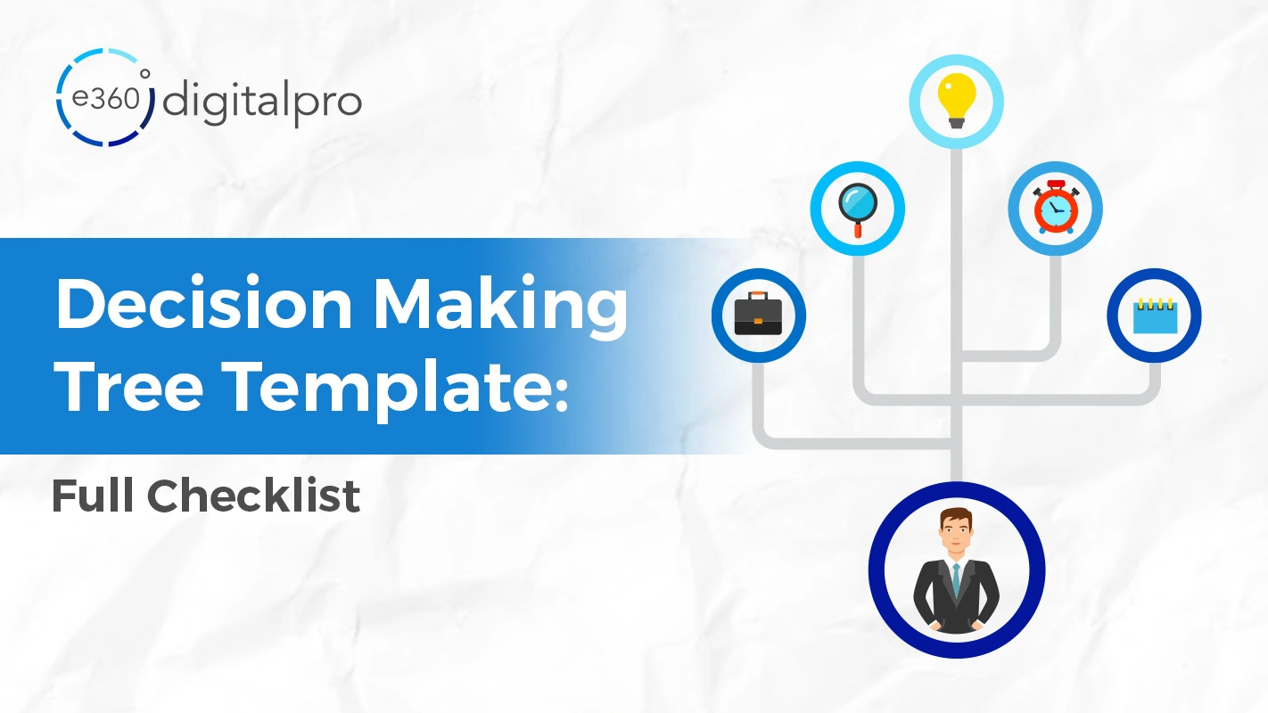 Decision making tree template illustrating decision paths, outcomes, and branches for planning and problem-solving.