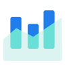 Icon of a bar chart with three bars of varying heights and an upward trending line overlaying the bars.